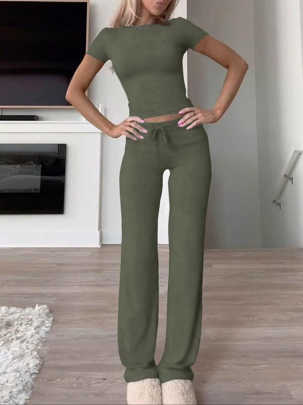 Two-Piece Set, Crop Top Tee/ Drawstring Pants