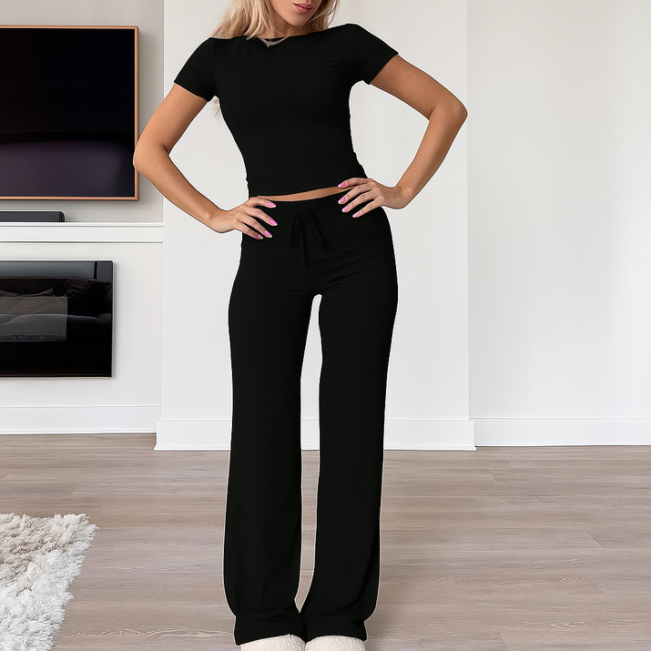 Two-Piece Set, Crop Top Tee/ Drawstring Pants