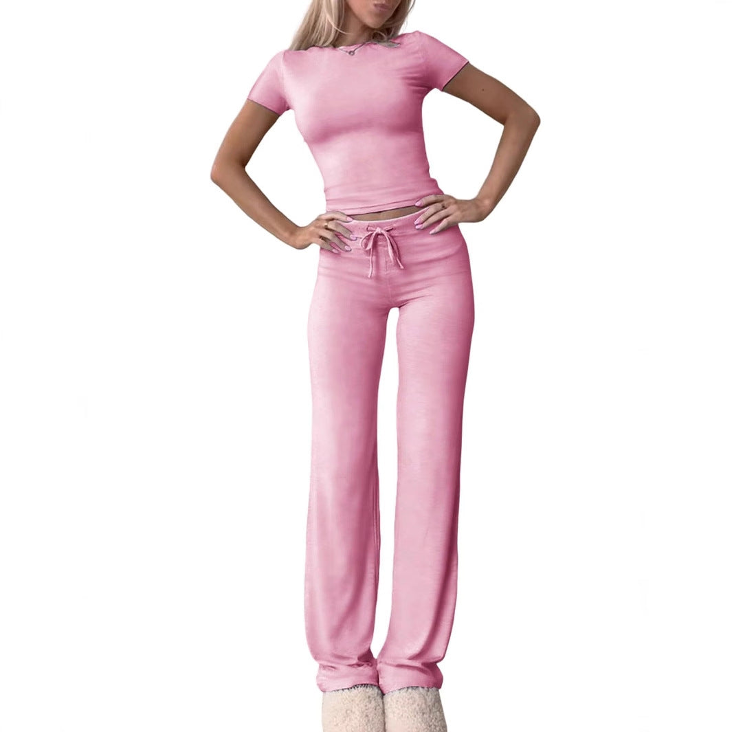 Two-Piece Set, Crop Top Tee/ Drawstring Pants