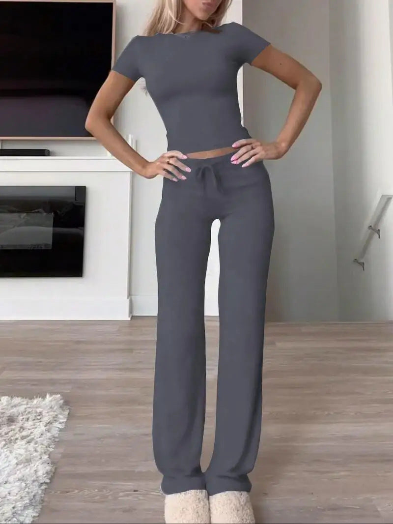 Two-Piece Set, Crop Top Tee/ Drawstring Pants