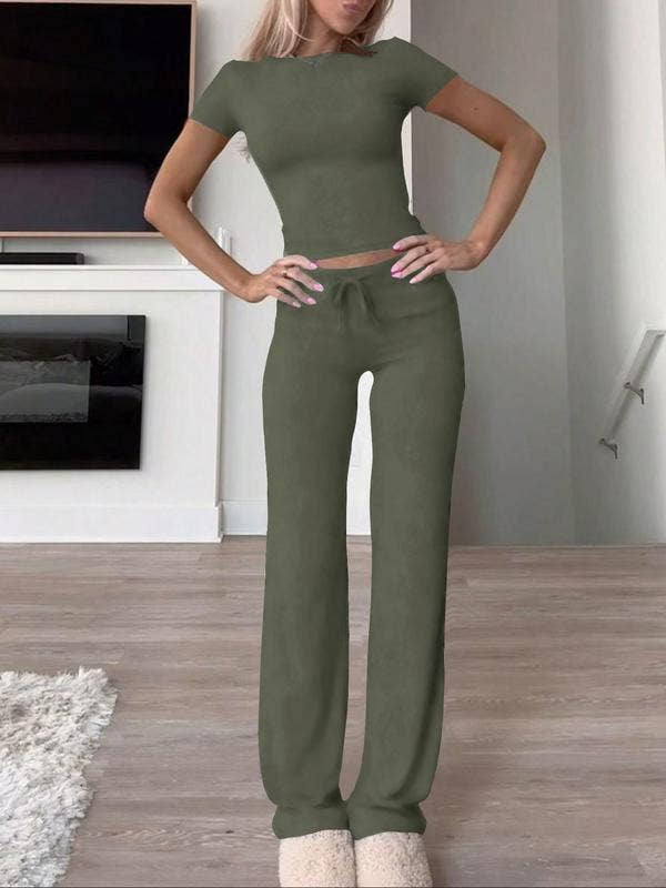 Two-Piece Set, Crop Top Tee/ Drawstring Pants