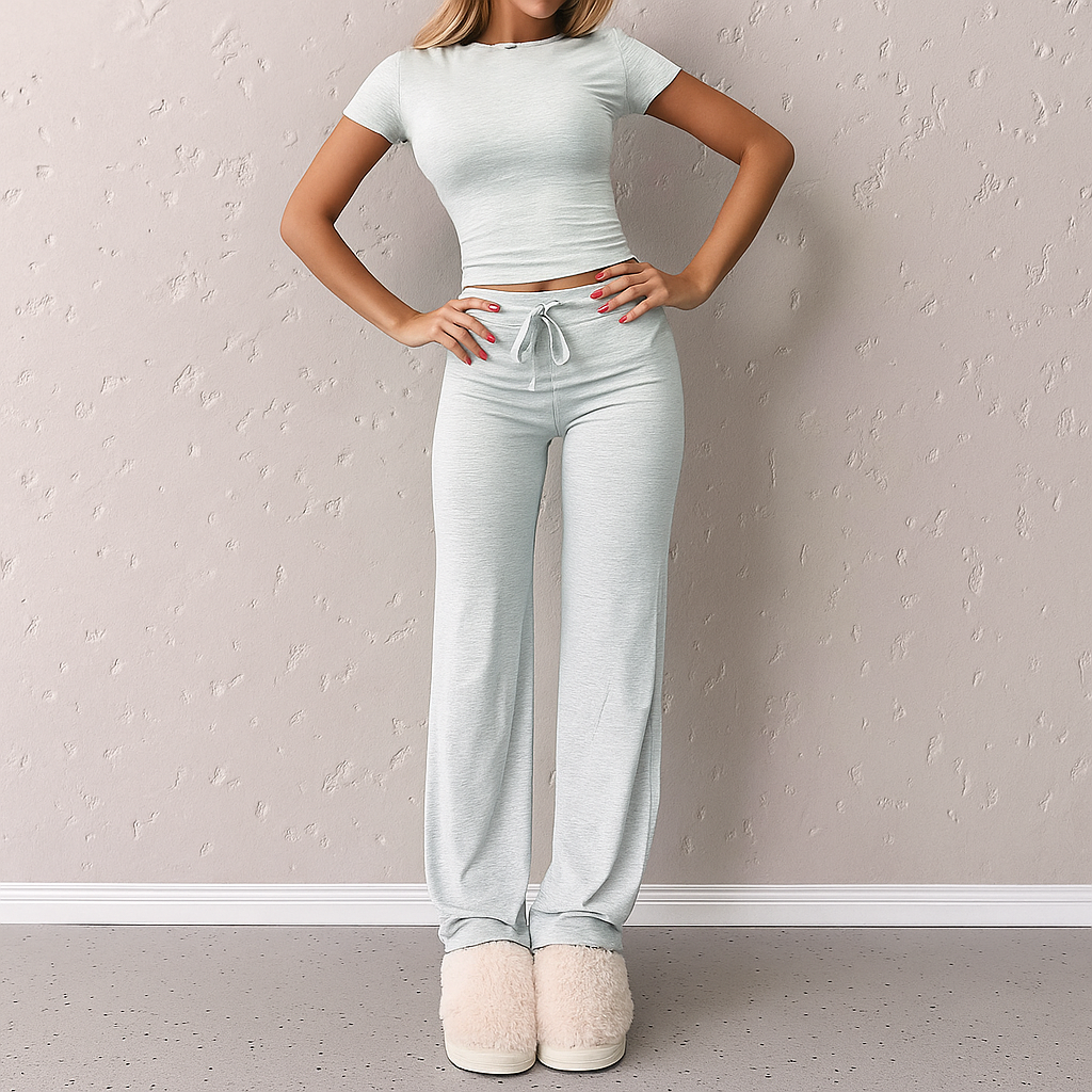 Two-Piece Set, Crop Top Tee/ Drawstring Pants