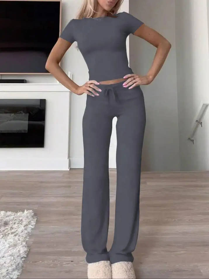 Two-Piece Set, Crop Top Tee/ Drawstring Pants